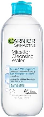 Garnier SkinActive Micellar Water For Waterproof Makeup, Facial Cleanser & Makeup Remover, 13.5 Fl Oz (400mL), 1 Count (Packaging May Vary)
