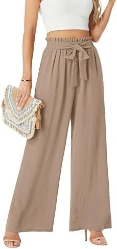 FREEOAK Womens Lounge Trousers Palazzo Paperbag Pants Beach Vacation Summer Work Casuals Business Outfits Paperbags Wide Leg