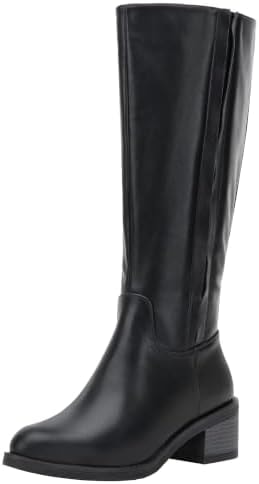 Jeossy Women's Black Knee High Riding Boots, Round Toe, Size 8, 9661A