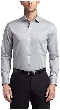 Van Heusen Men's Dress Shirt Regular Fit Ultra Wrinkle Free Flex Collar Stretch, Grey Mist, 18"-18.5" Neck 34"-35" Sleeve