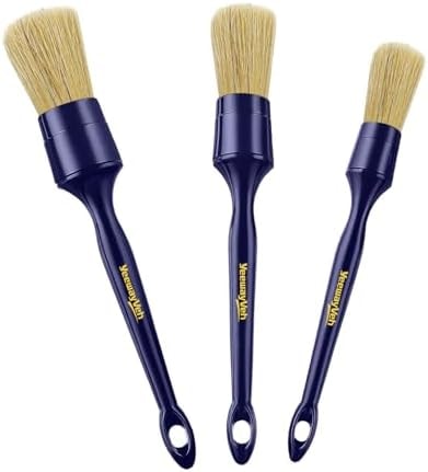 YeewayVeh Car Detailing Brush Set, 3 Pack Ultra Soft Boars Hair Detailing Brushes for Leather Seat Air Vents Engine Bay, Auto Detail Brushes Car Detailing for Interior Exterior, Indigo