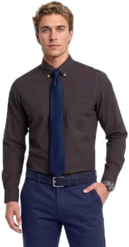 IZOD Men's Dress Shirt Regular Fit Long Sleeve Wrinkle Free Stretch Button Down Collar, Medieval Blue Pattern, 15-15.5 32-33