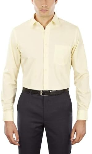 Van Heusen Men's Dress Shirt Fitted Poplin Solid, Lemon Glaze, 14.5" Neck 34"-35" Sleeve (Small)