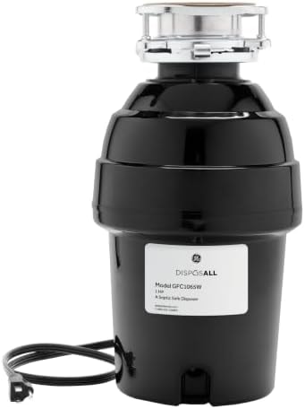 GE Disposall Continuous Feed 1 HP Motor Garbage Disposer, Good for Grinding: Cooked Meat, Beans, & Seeds, Universal 3 Bolt Install & Power Cord Included, Recommended Families of 4 or More, GFC1065W