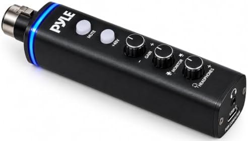 Pyle XLR to USB-C Audio Interface, 48V Phantom Power Mic Adapter with Mute