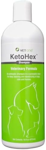 KetoHex Cat and Dog Shampoo - 16 oz Anti Bacterial Cat & Dog Flea And Tick Treatment, For Sensitive Skin Infections & Lesions, Protects & Moisturizes, Antifungal Treatment For Dogs & Cats - VetOne