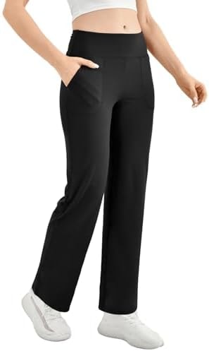 Walifrey Wide Leg Yoga Pants for Women with Pockets Black XL