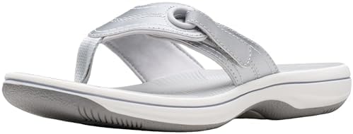 Clarks Women's Breeze Reyna Cloudsteppers Flip-Flop, Silver Synthetic, 9