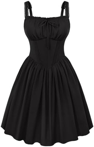 SCARLET DARKNESS Corset Mini Dress Adjustable Straps Sundress with Pockets
