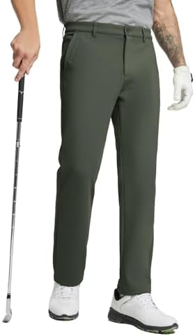 M MAELREG Golf Pants Men Softshell Regular Fit Winter Warm 30"/32"/34" Pockets Dress Fleece Lined Sweatpants Men Dark Green