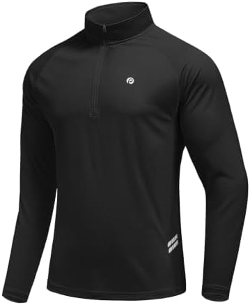 PINSPARK Men's Quarter Zip Golf Pullover, Lightweight Quick Dry Long Sleeve Athletic Shirts for Running Gym Tennis Workout Black