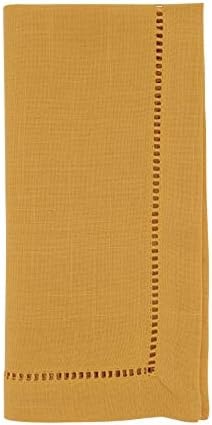 SARO LIFESTYLE Classic Hemstitch Cloth Napkins (Set of 12) - Elegant Everyday Dinner Napkins with Textured Fabric and Hemstitched Border for Dining Tables and Formal Entertaining, 20"x20", Mustard
