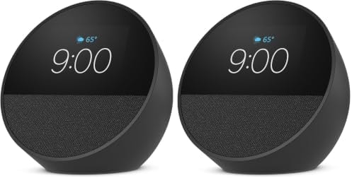 Amazon Echo Spot (newest model), Great for nightstands, offices and kitchens, Smart alarm clock, Designed for Alexa+, Black (Pack of 2)