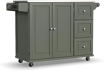 Homestyles Mobile Kitchen Island Cart with Stainless Steel Top, Sage Green