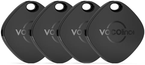 [Apple MFi Certified] VOCOlinc Air Tracker Tags 4 Pack Black, Smart Key Finder Work with Apple Find My APP (iOS Only,Not for Android), Item Locator for Luggage Suitcases/Bag/Wallet,Replaceable Battery