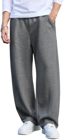 ZKMEN Men's Baggy Sweatpants Zipper Pockets Stretch Wide Leg Barrel
