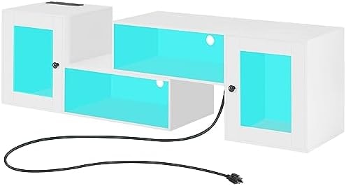 VECELO LED TV Stand for Televisions up to 70 Inchs Modern Entertainment Center with Storage, Media Console with 23 Flashing Options and 4 Customizable Modes for Living Room, Bedroom