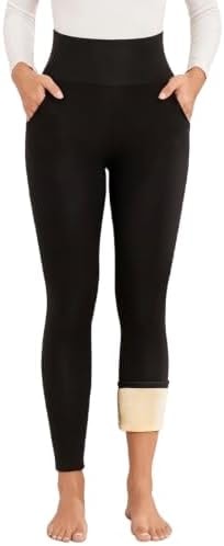 Mincib Women's Fleece Lined Leggings Thermal Warm Winter Leggings High Waisted Tummy Control Jogger Yoga Pants with Pockets(Black,M)