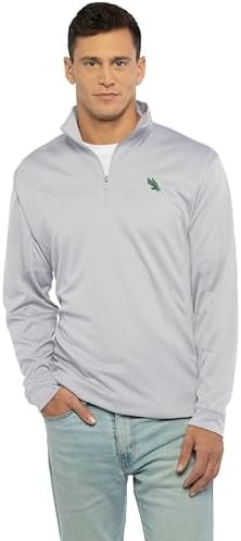 Vantage Apparel Poly Micro Mesh Grey 1/4 Zip, North Texas Mean Green, XL
