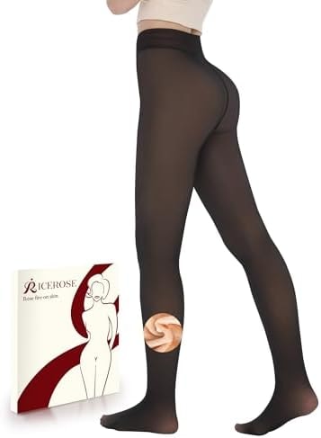 iceROSE Fleece Lined Tights Women - Sheer Black Thermal Leggings Thick Warm Pantyhose Fake Translucent Dress for Cold Winter