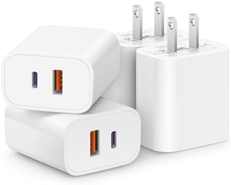 [4 Pack] USB C Charger Block Fast Charging Multiport Adpater [PD 20W USB-C & QC 3.0 USB-A Port] for iPhone 17/16/15/14/13/12/11/X/8, iPad, Galaxy, Google & More