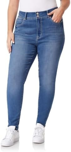 WallFlower Women's Ultra Skinny Mid-Rise Insta Soft Juniors Jeans (Standard and Plus), Florence, 14 Plus