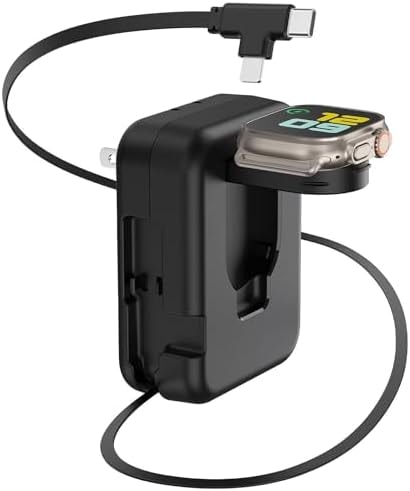 3 in 1 Retractable Wall Charger for Apple Watch,36W Fast Charging Block with 31 Inch Cables,Multi-Device Travel Charger for iPhone 17/16/15/14/13/12, iWatch & AirPods (Black)