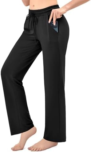 Walifrey Wide Leg Sweatpants for Women with Poackets Black L
