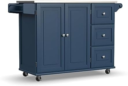 Homestyles Mobile Kitchen Island Cart with Stainless Steel Top, Blue