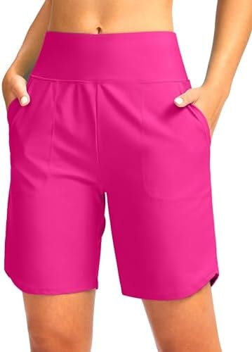 Viodia Women's 7" Swim Board Shorts High Waisted Modest Swimsuit Bathing Suit Beach Swimming Trunks for Women with Pockets Rosy