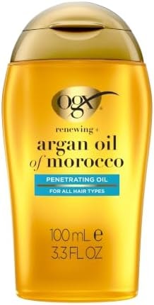 OGX Renewing + Argan Oil of Morocco, Cold-Pressed Argan Oil for Hair Penetrating Treatment & Shine, Moisturizing & Strengthening Silky Oil for All Hair Types, Paraben & Sulfate Free, 3.3 fl oz