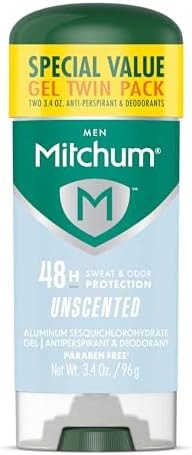 Mitchum Men’s Triple Odor Protection Antiperspirant & Deodorant Gel, Unscented, 48HR Protection, 2 pack