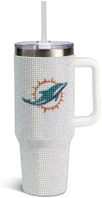 The Memory Company Officially Licensed 40oz White Bling Game Day Tumbler, Miami Dolphins
