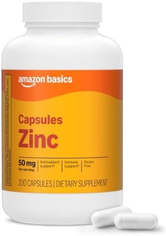Amazon Basics Zinc Capsules, 50 mg, 200 Count