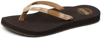 Reef Ginger Womens Beach Flip Flop, Soft Woven Strap Made From 100% Recycled PET, Brown/Peach, 10