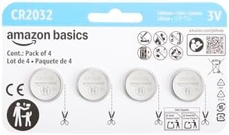 Amazon Basics CR2032 3V Lithium Coin Cell Batteries, Child-Proof Package, Non-Coated, AirTag Compatible, 4-Pack