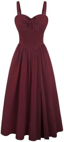 Scarlet Darkness Corset Midi Dress Women Cocktail Party Milkmaid Sundress Wine Red S
