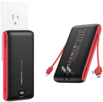 VEEKTOMX 10000mAh Portable Charger with Built-in Cables & Wall Plug