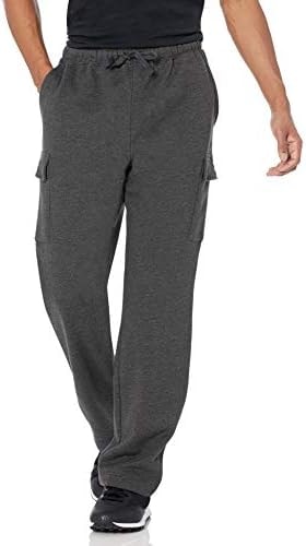 Amazon Essentials Men's Relaxed Fit Cargo Fleece Sweatpants with Open Bottom, Charcoal Heather, X-Small