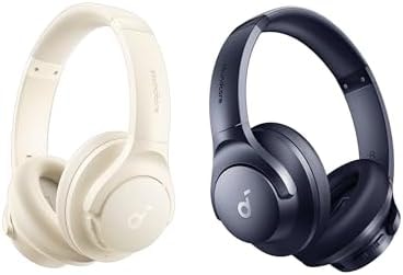 Soundcore by Anker Q20i Hybrid Active Noise Cancelling Headphones, Wireless Over-Ear Bluetooth, 40H Long ANC Playtime（White & Blue）