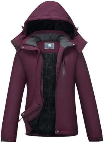 CAMEL CROWN Women's Mountain Waterproof Ski Jackets Warm Winter Snow Coat with Detachable Hood Windproof Rain Jacket Purple XXL