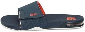 REEF Men's Sandals, Fanning Slide, Navy/Orange/White, 6