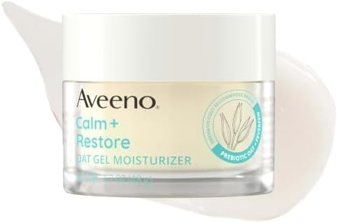 Aveeno Calm + Restore Oat Gel Face Moisturizer for Sensitive Skin, Fast-Absorbing & Lightweight Gel Moisturizer & Face Cream with Prebiotic Oat & Feverfew, Fragrance-Free & Hypoallergenic, 1.7 Fl Oz