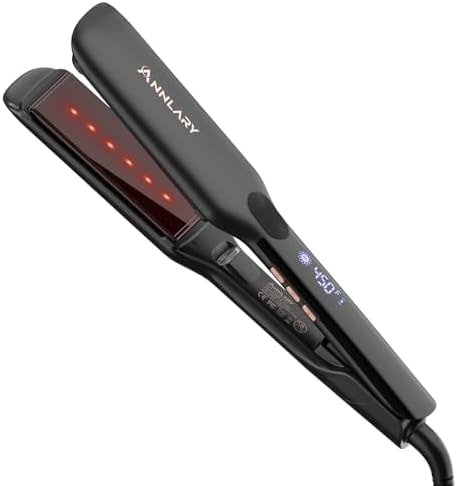 ANNLARY Hair Straightener, 1.75 Inch Flat Iron with Infrared and Ionic Technology, Titanium Plate with Ceramic Coating Dual Voltage Straightener with Heat-Resistant Silicone for All Hair Types
