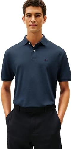 Tommy Hilfiger Men's Short Sleeve Polo Shirt in Classic Fit, Navy Blazer Heather 2X-Large