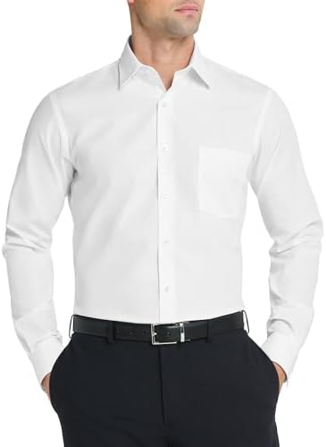 Van Heusen Men's Dress Shirt Fitted Poplin Solid, White, 16.5" Neck 32"-33" Sleeve
