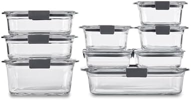 Rubbermaid Brilliance Glass Food Storage Containers, Assorted Sizes, Set of 9, BPA-Free, Leak-Proof, Clear