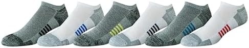 Amazon Essentials Men's Performance Cotton Cushioned Athletic No-Show Breathable Gym Socks with Support, 6 Pairs, Grey/White, 8-12