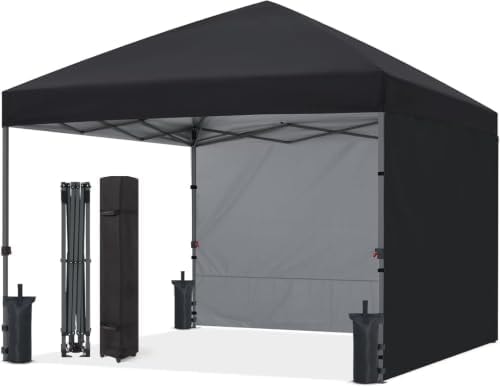ABCCANOPY 10x10 Pop Up Canopy Tent, 2 Sidewalls, All-Weather Shade, Black