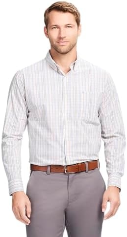 Izod Men's Performance Comfort Long Sleeve Plaid Button Down, Lemon Meringue, Small